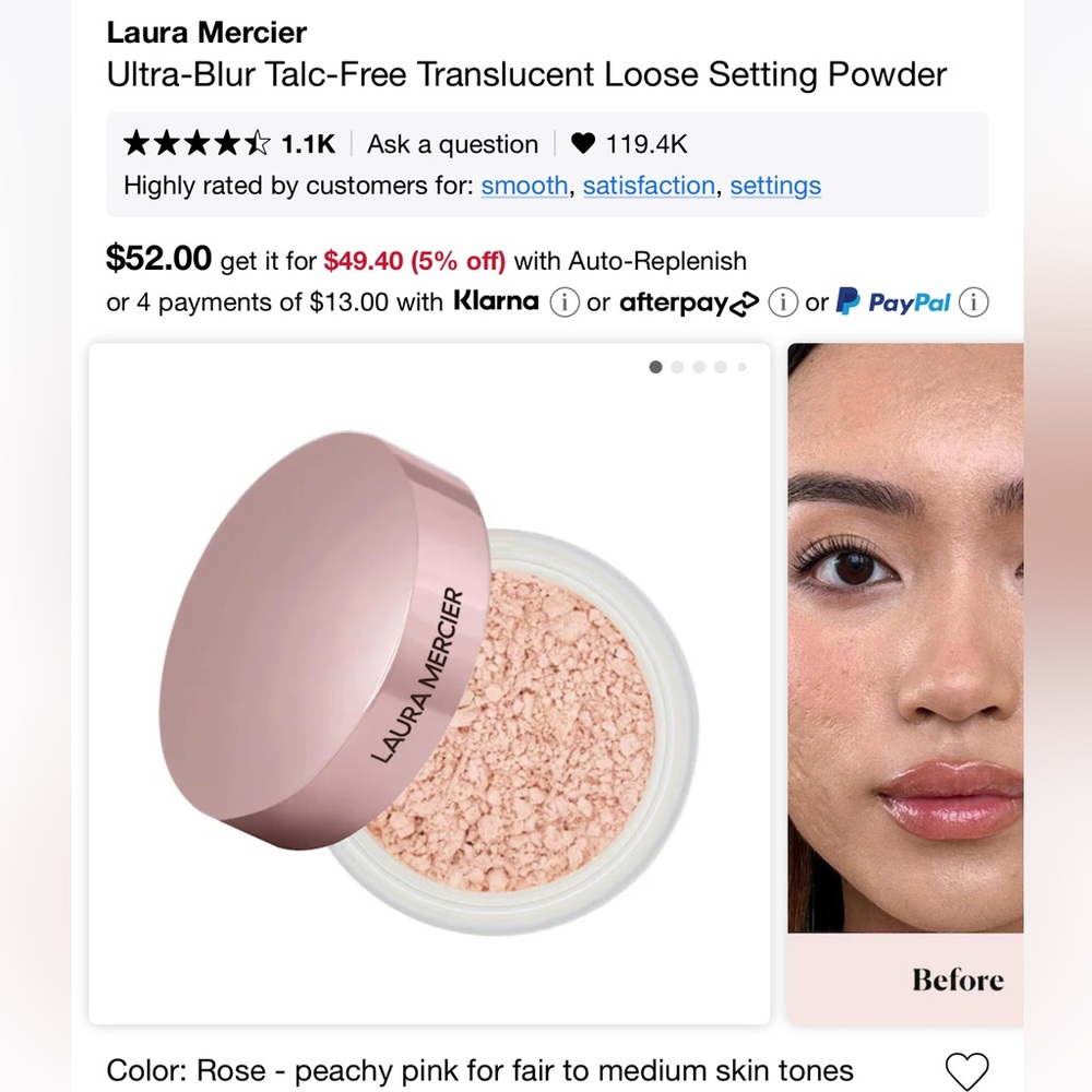Laura Mercier Ultra-Blur Talc-Free Translucent Loose Setting Powder - rose